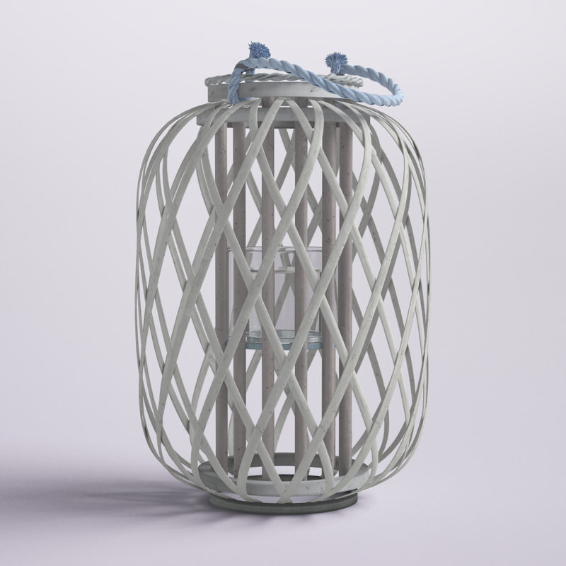  Grey Willow Lantern with Glass – 15.75 Inch Small, 15.6" H x 6.63" W x 6.63" D