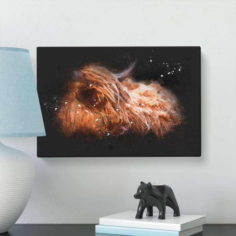 Highland Cow In The Shadows - Wrapped Canvas Print, 40cm H x 60cm W x 3cm D