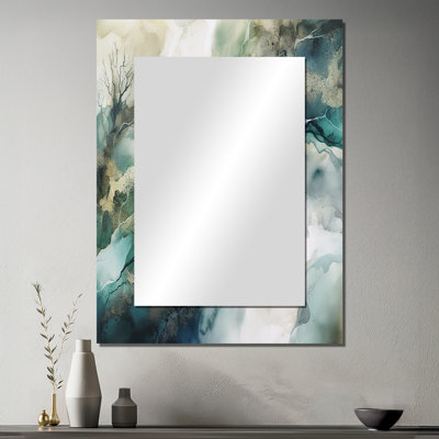 Green Blue Marbled Dreamscape I - Geometric Unique Wall Mirror, Green Mirror, Printed Metal Art