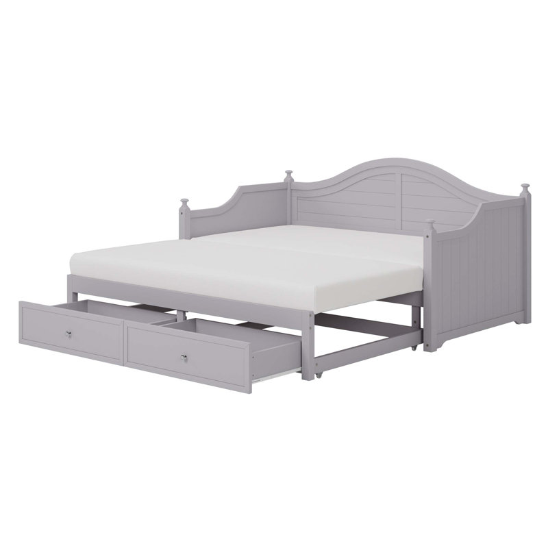 Lit de jour simple en bois avec lit tiroir et rangement, Gris clair