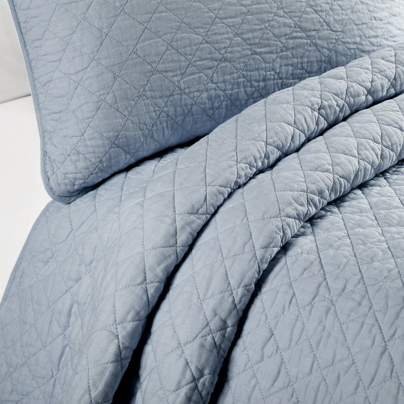 Ensemble de courtepointe standard moderne et contemporaine en coton à motif de losange Ava Diamond, Bleu