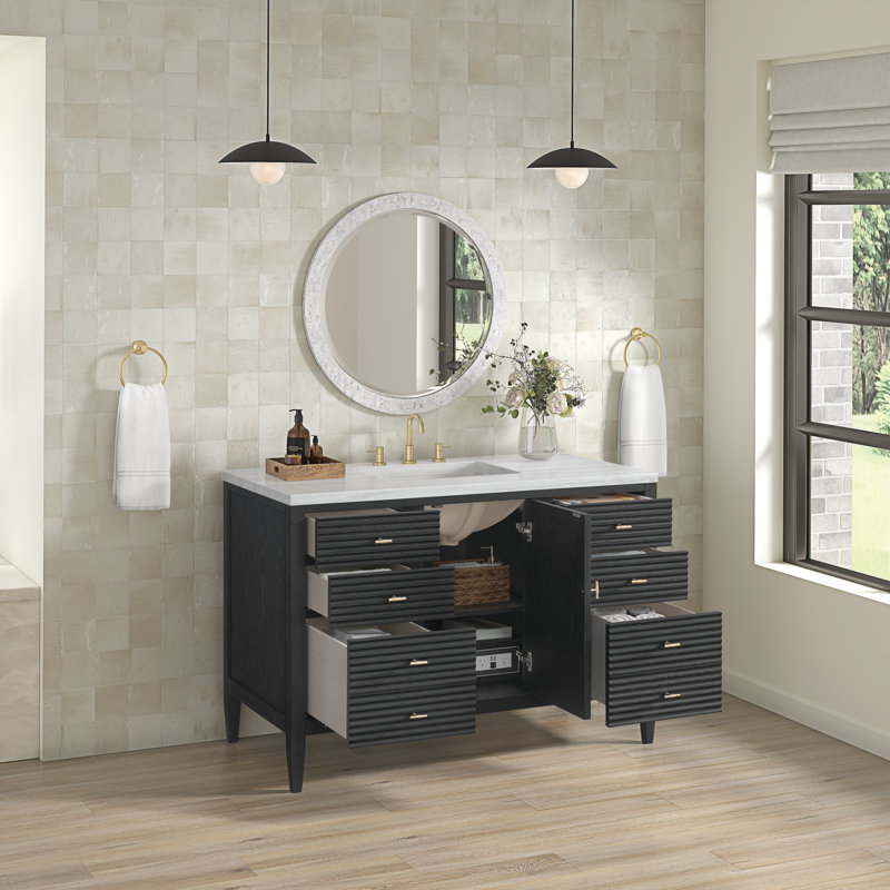 Myrrin 48'' W Single Vanity, Carbon Oak, Parisian Blue, 8" Widespread