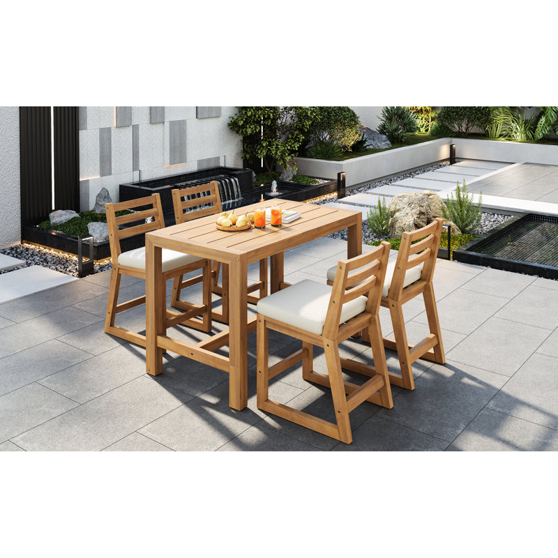 Ensemble de patio rustique en bois 5 pièces avec chaises inclinées, performant, idéal pour les espaces extérieurs urbains, assise confortable, petit format
