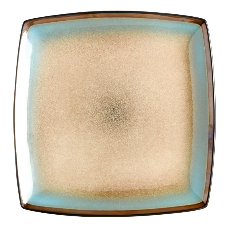 Tequesta Taupe and Teal 16-Piece Square Ceramic Dinnerware Set