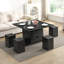 Table basse multifonctionnelle à plateau relevable avec rangement caché et tabourets, table centrale moderne multifonctionnelle avec 4 tabourets et roulettes, pour les espaces de vie modernes-621910249