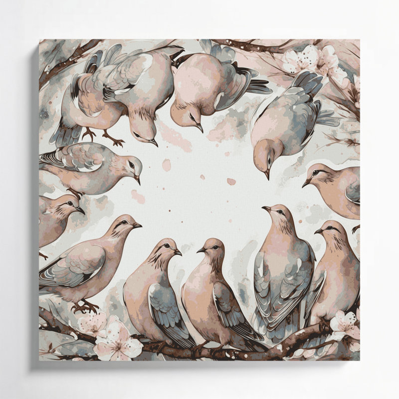 «Birds Laughing Dove», art mural sur toile beige, H 12 po x l 12 po
