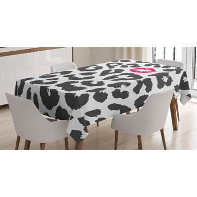 Nappe ambesonne safari, reproduction d’art guépard avec baiser, reproduction d’art en rouge à lèvres, housse de table rectangulaire pour la cuisine de salle à manger décoration, 52 po x 70 po, rose gris anthracite