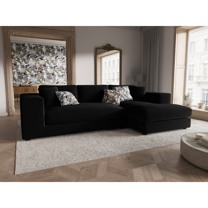 Micadoni Upholstered Corner Sofa, Black, Right Hand Facing