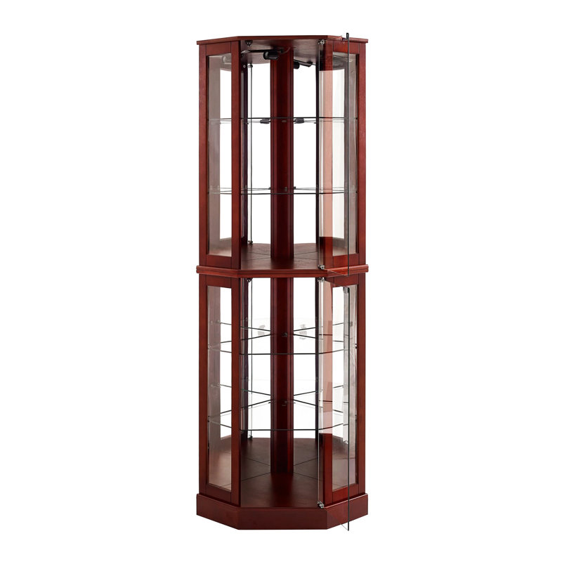 6 Shelf Curio Cabinet With Lights, Mirrored, Adjustable, Material Lighted, Adjustable Shelves, Display, Cherry