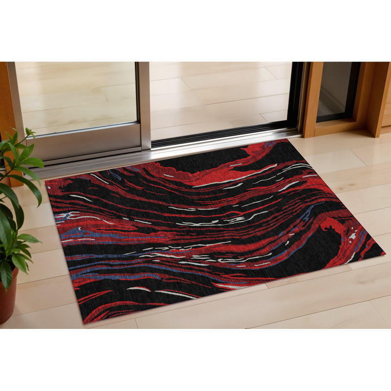 Tapis intérieur lavable abstrait 3 pi x 5 pi noir