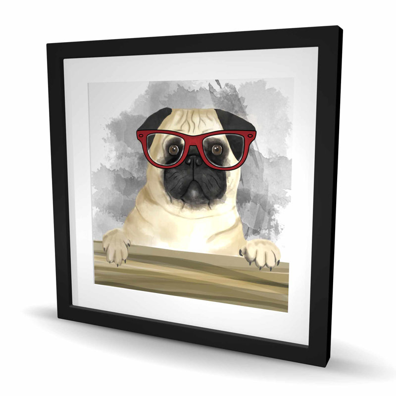 Geek Carlin, reproduction encadrée avec passe-partout pour chien | Décoration intérieure, H 24 po x l 24 po, Noir