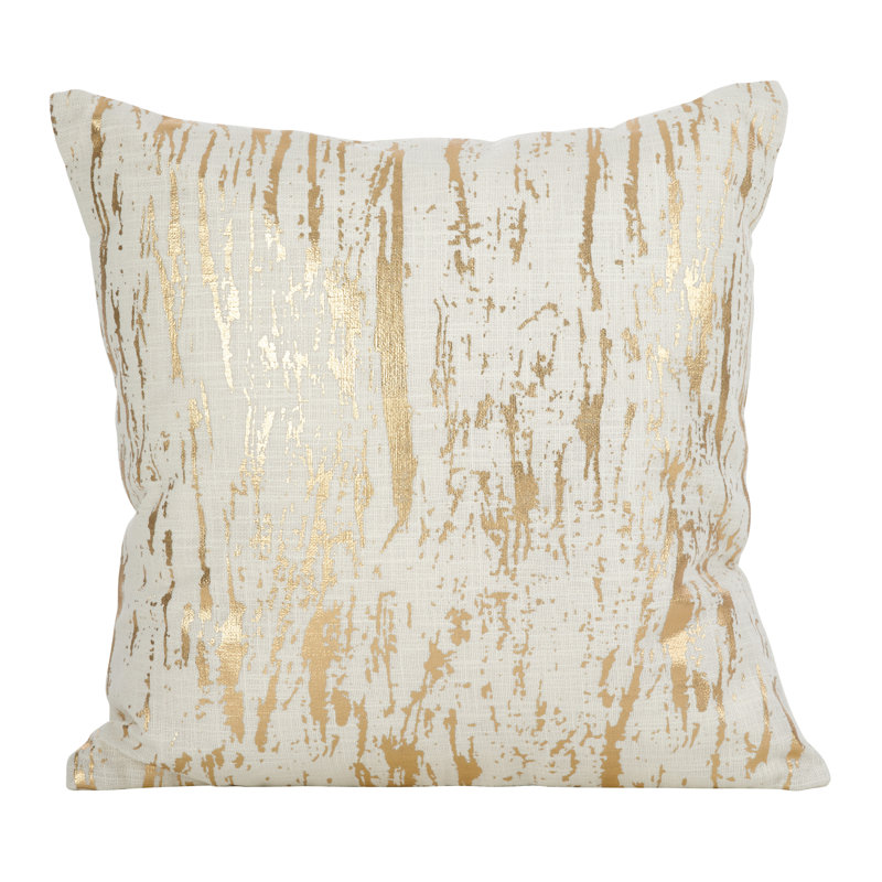 Gold and White Distressed Foil Print Cotton Pillow Cover