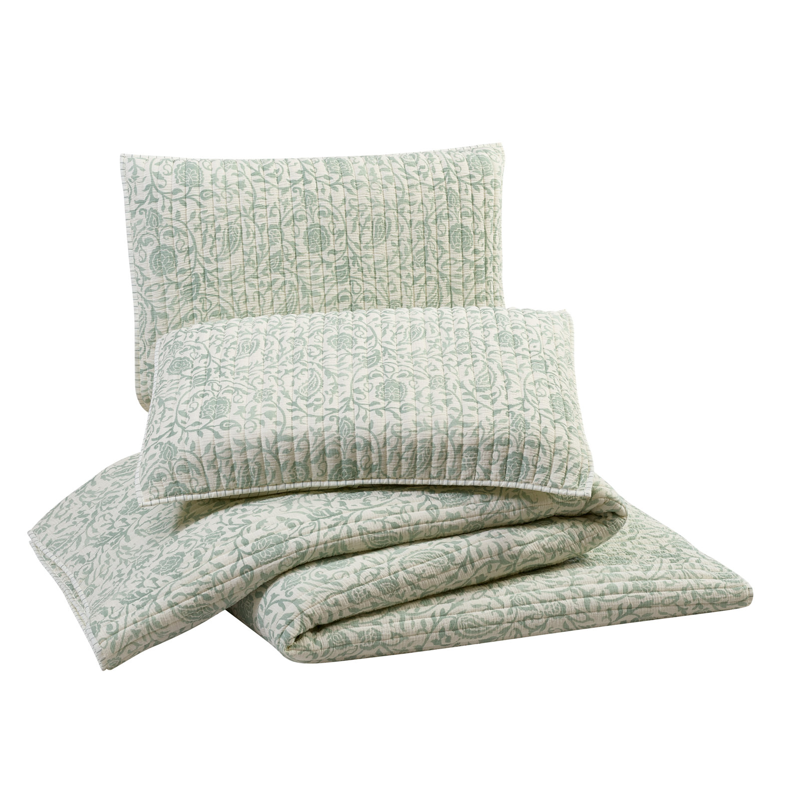 Eden Paisley 3-Piece Reversible Quilt Set, King Quilt + 2 King Shams, Green