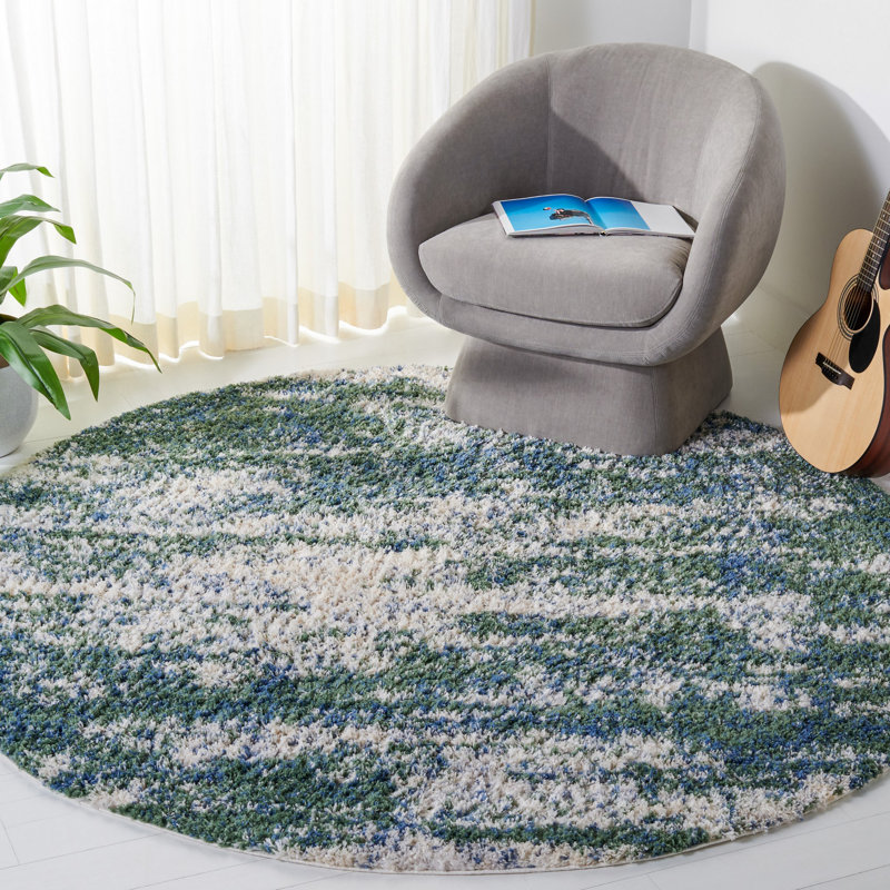 Tapis abstrait vert / beige Difiore, Rond 6 pi 7 po