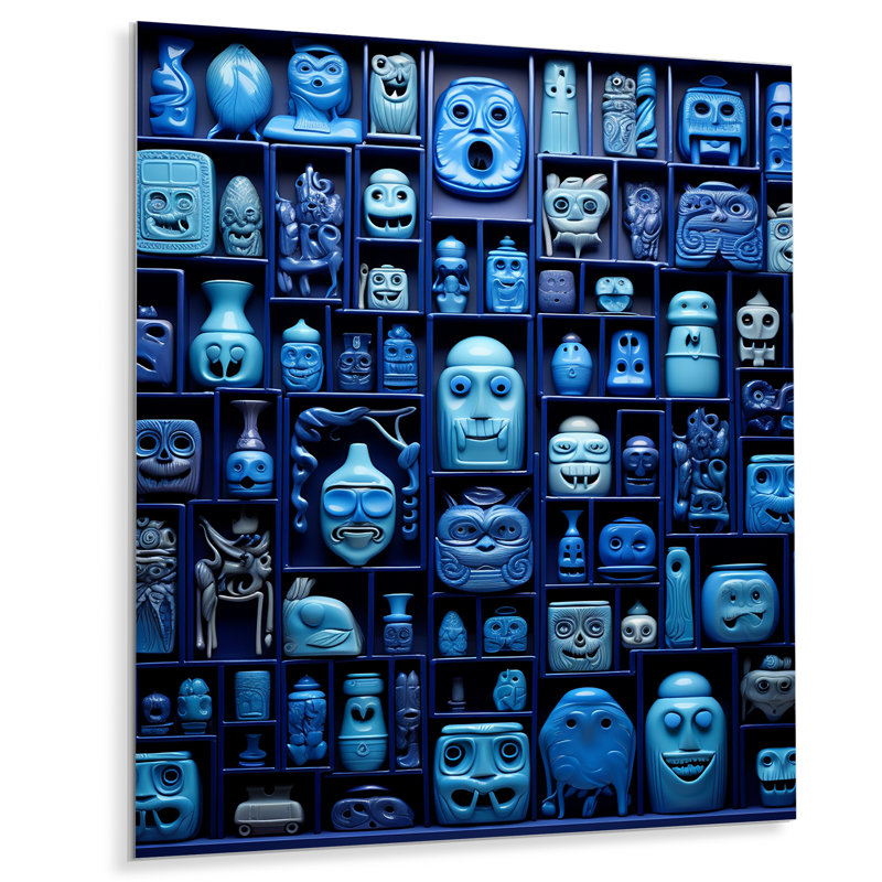 «Blue Mask Moroccan Tiles», art mural en métal abstrait, H 20 po x l 12 po x P 1 po