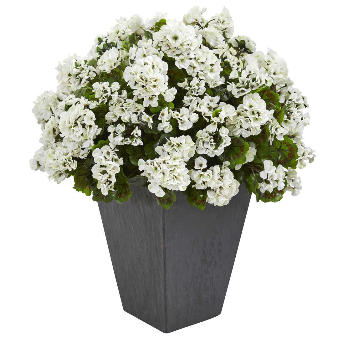 Geranium Artificial Plant in Slate Planter UV Resistant (Indoor/Outdoor) 17 Stories Flower 