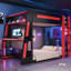 Lit simple superposé en bois avec bureau, USB, lumière DEL et deux tablettes de rangement, noir et rouge-262729294-262729295