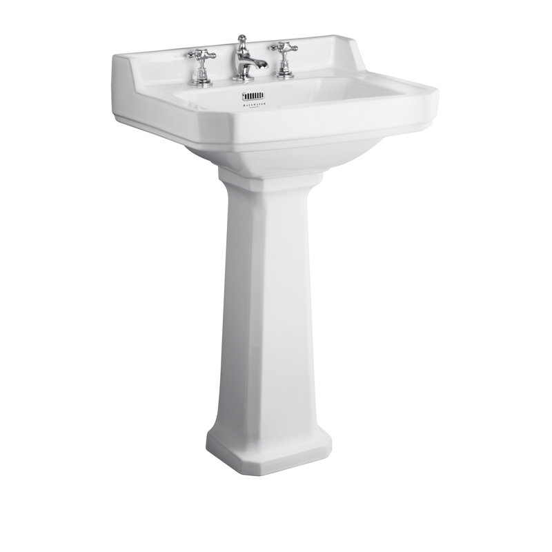 Nuie Fitzroy White Vitreous China Rectangular Pedestal Basin Sink with Overflow, 26.6cm H x 595cm W x 470cm D