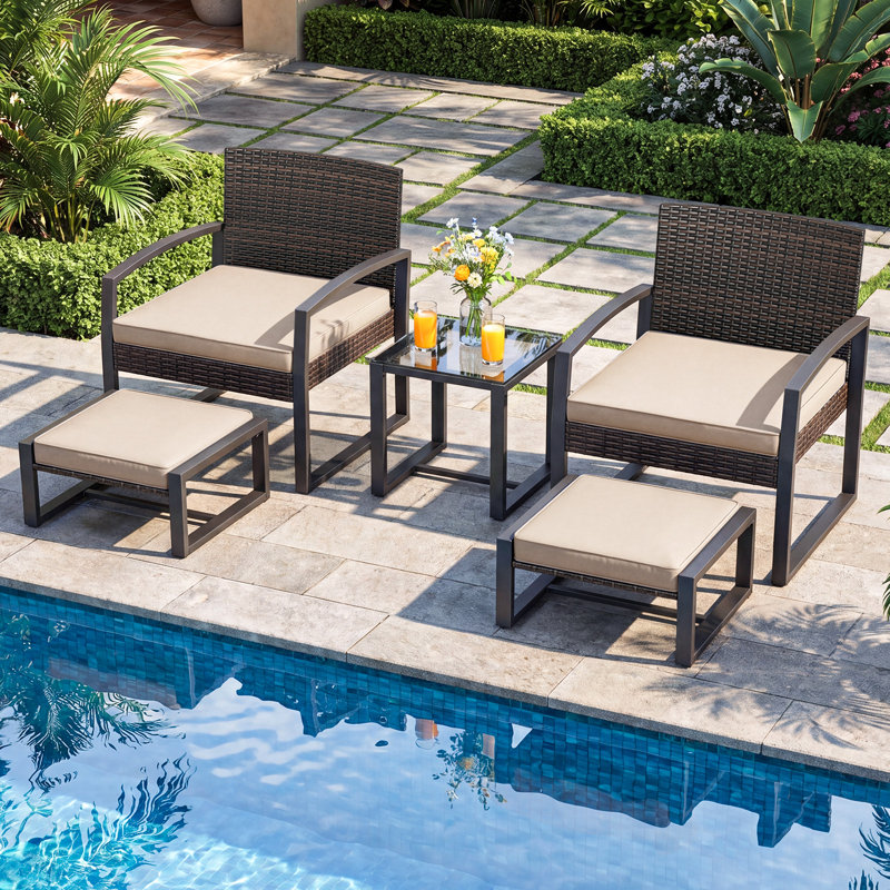 Ensemble de mobilier d'extérieur, ensemble de conversation en rotin de patio pour balcon, porche, mélange de jardin brun et beige