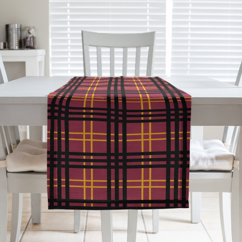 Chemin de table en polyester payant, L 90 po x l 16 po, Rouge / jaune / noir
