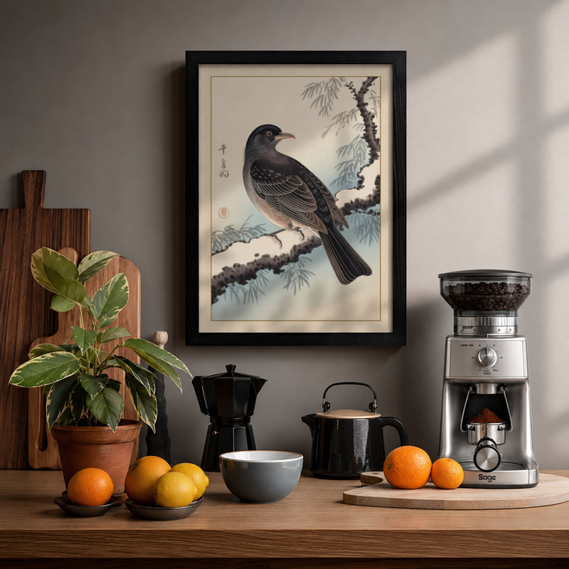 Winter Perch Japandi - Print, Black, A4 - 29.7 x 21.0 cm