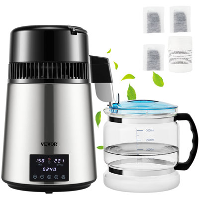 VEVOR 1.1 Gallon Countertop Water Distiller, 0.4 Gal/H, 1750W Stainless Steel Distiller
