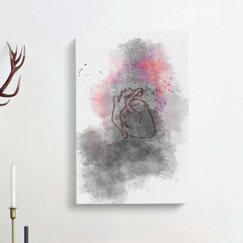Red Anatomical Heart Sign In Abstract - Wrapped Canvas Print, 76cm H x 50cm W x 3cm D