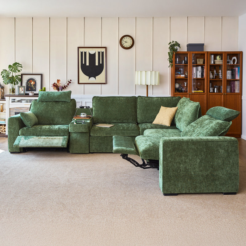 Canapé modulaire surdimensionné en chenille 6 places Olar, Chenille verte