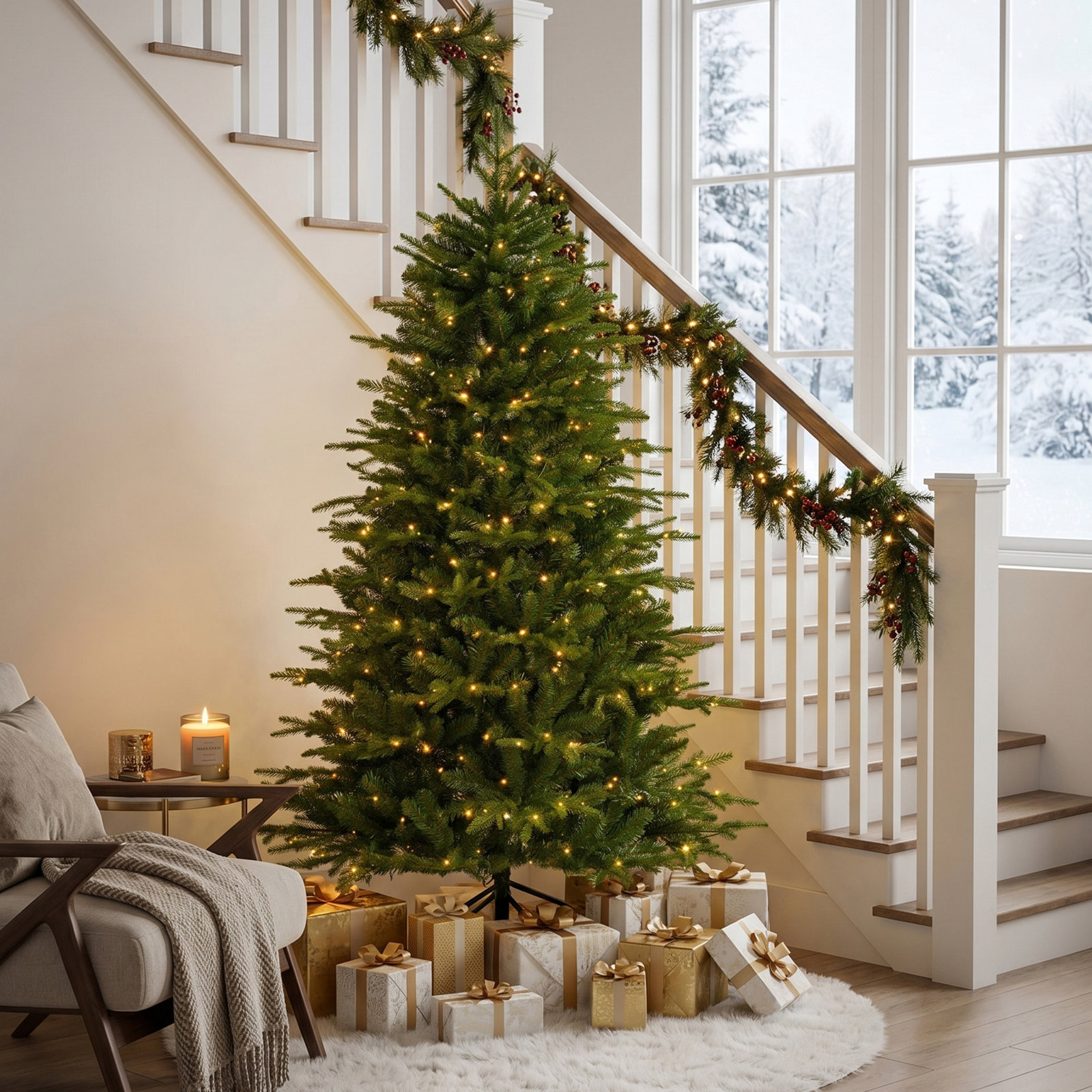 Leilonie Flocked 11' Pre-Lit Fir Christmas Tree, 6' H