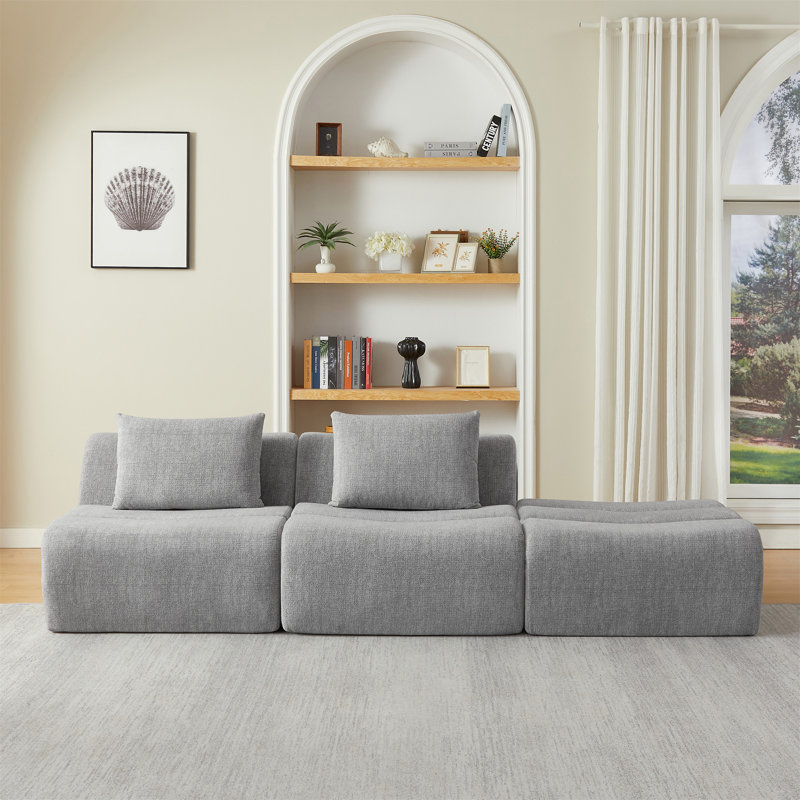Oversized 3-Seater Compressed Sofa, Gray Chenille