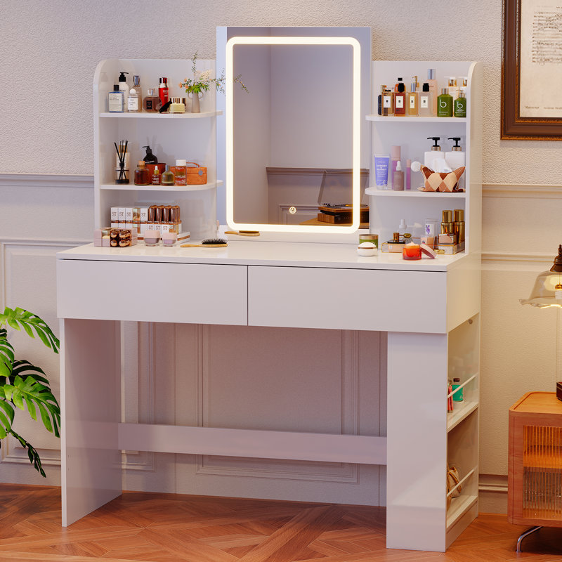 Dressing Table with Mirror, White
