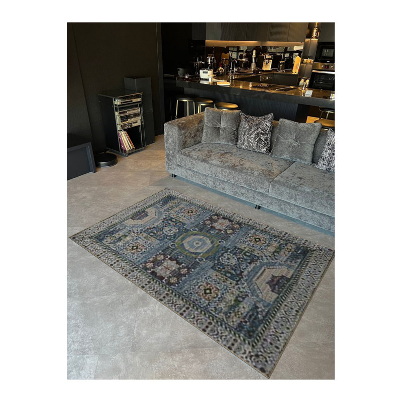 Tapis décoratif lavable à la machine bleu clair, Sous-tapis rectangulaire de 3 pi 3 po x 4 pi 11 po