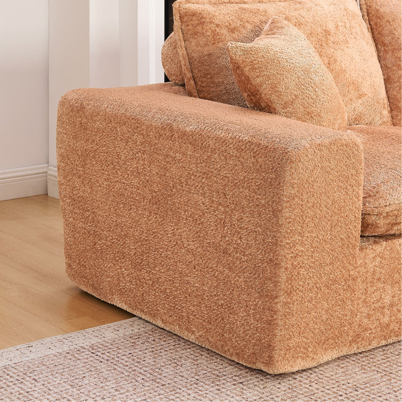 Canapé modulaire moderne de 107 po avec méridienne réversible Boucle, Orange Boucle