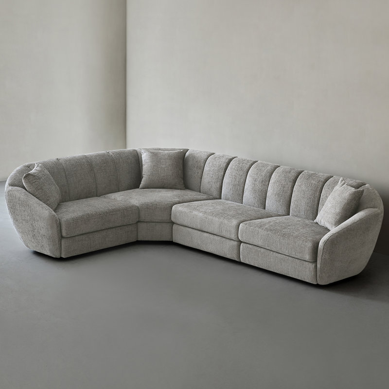 Canapé modulaire en L 4 places moderne en chenille brun clair, H 29,53 po x l 126,77 po x P 90,55 po, 4, Gris foncé
