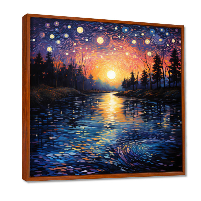 «Vangogh Twilight Reflections Pointillism - Vangogh Wall Art» par Vincent Van Gogh, peinture, H 36 po x l 36 po, Brun