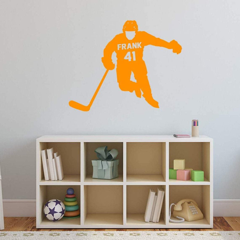 Décalcomanie murale de joueur de hockey Trinx avec nom personnalisé - CS41, Orange, H 13 po x l 17 po