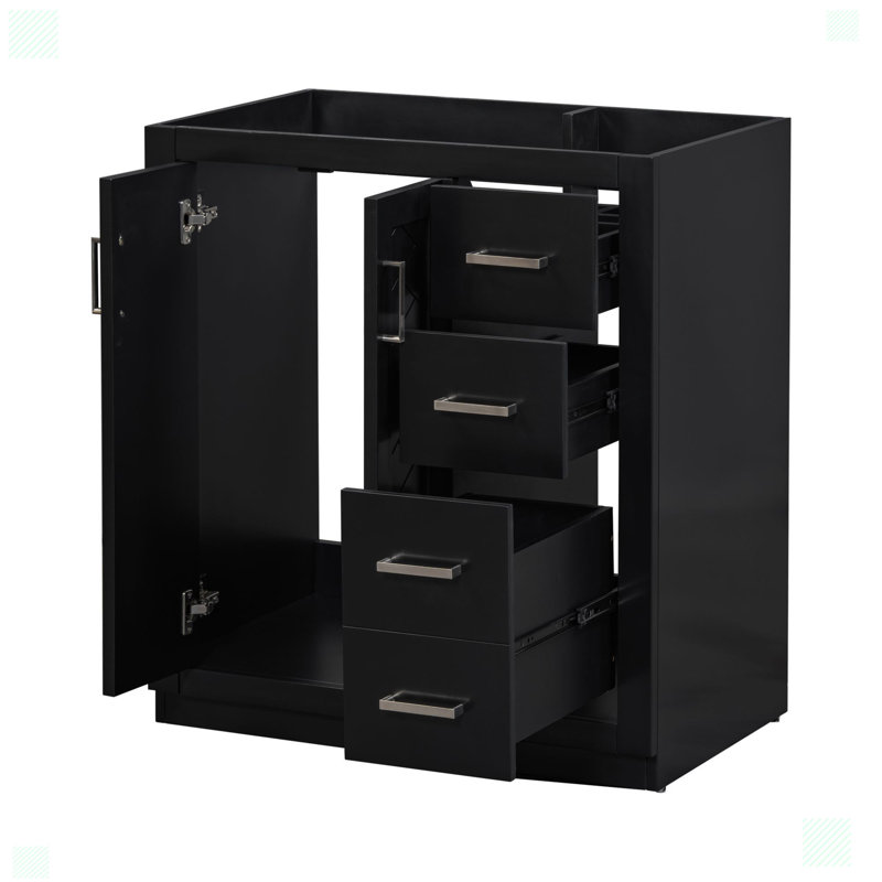 Treyton 30'' Bathroom Vanity without Sink,Solid Wood Frame Bathroom Storage Cabinet, Black