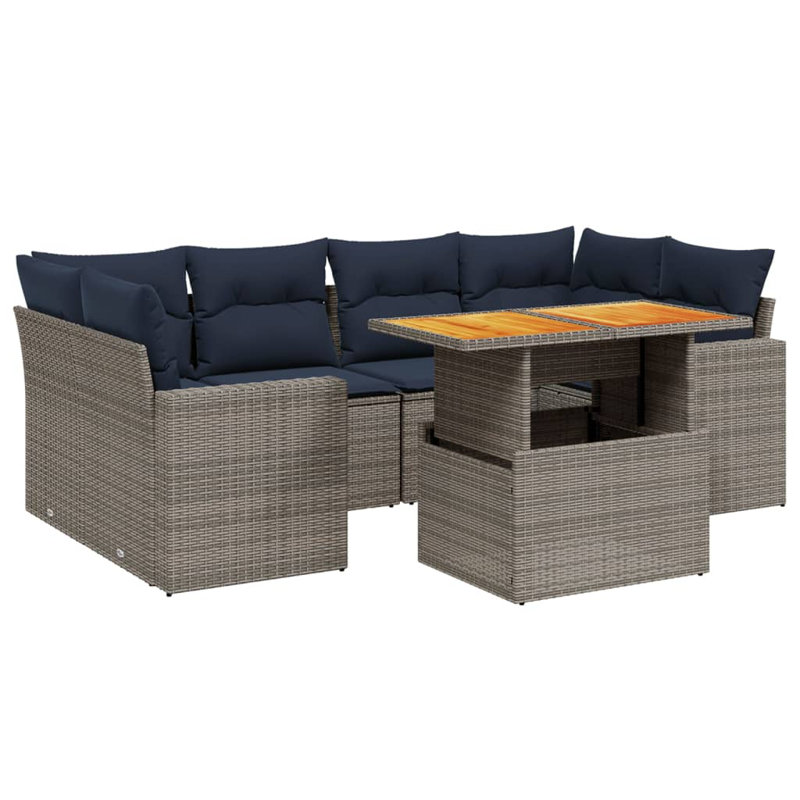 Ensemble de canapé de patio 7 pièces avec coussins en rotin de polyester, Gris, Marine