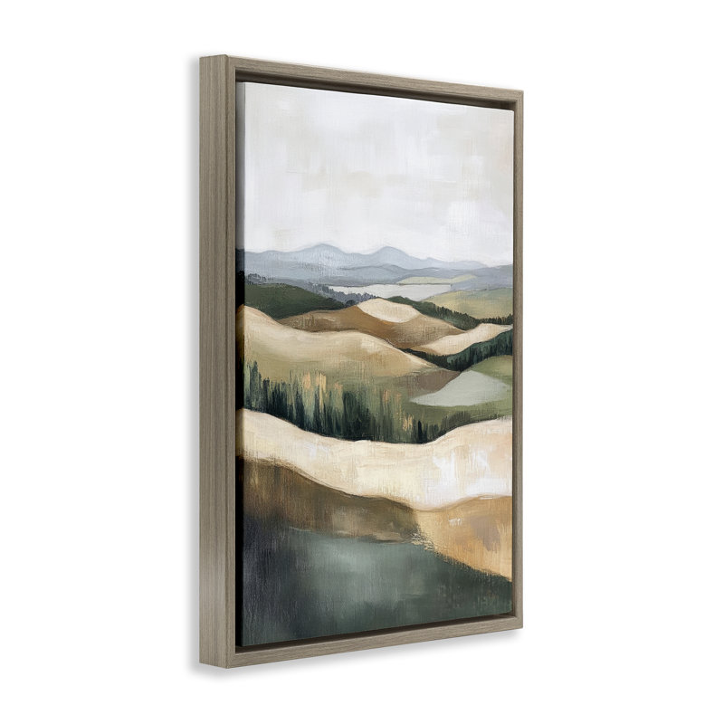 Cadre flottant Tranquil Rolling Hills & Fields, design par Petal Prints Design, 31 x 21, Montalcino Elm Floater Framed