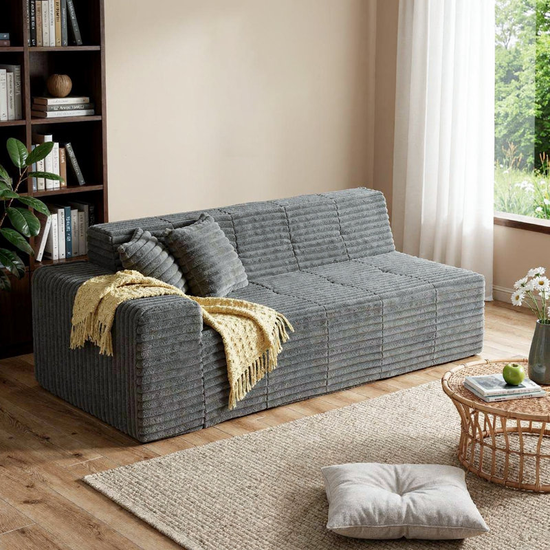 Canapé désossé en flanelle de fourrure de lapin avec coussins - Conception modulaire sans mousse et sans assemblage, Gris