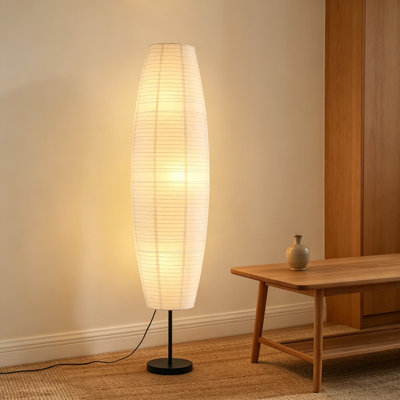 Wabi Sabi Japanese Paper Floor Lamp With 3 LED Bulbs, 3 Color Temperatures, 54.5-Inch Tall Rice Paper Lantern For Even Ambient Lighting In Living Room, Bedroom, Or Office