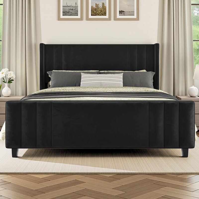 Lit plateforme tapissier Aurieona, Très grand, Noir