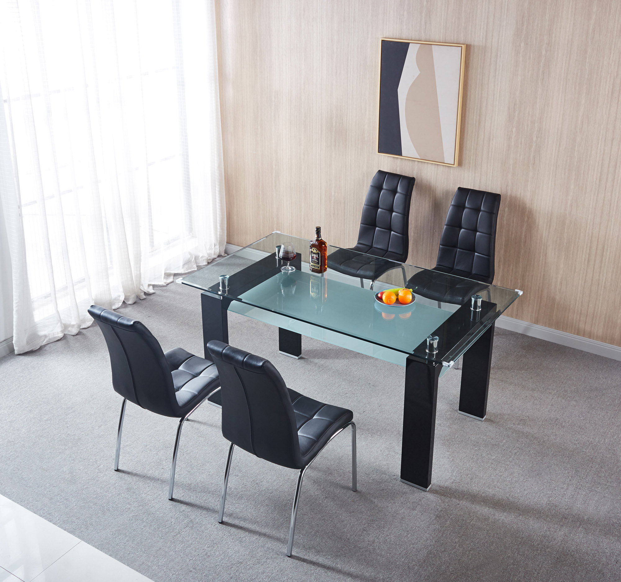 Brayden Studio Rectangular Double-Layer Tempered Glass Dining Table ...