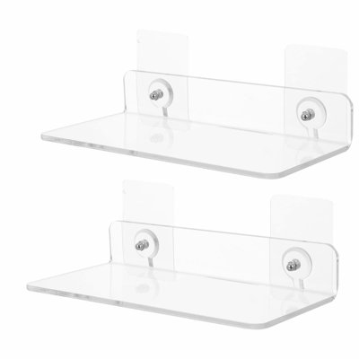 AquaGrip Clear Shower Caddy Set: No-Drill Wall Mounted Floating Shelves for Shampoo, Body Wash, Conditioner, Soap - 2 Pack Suction Cup Bathroom Organizer