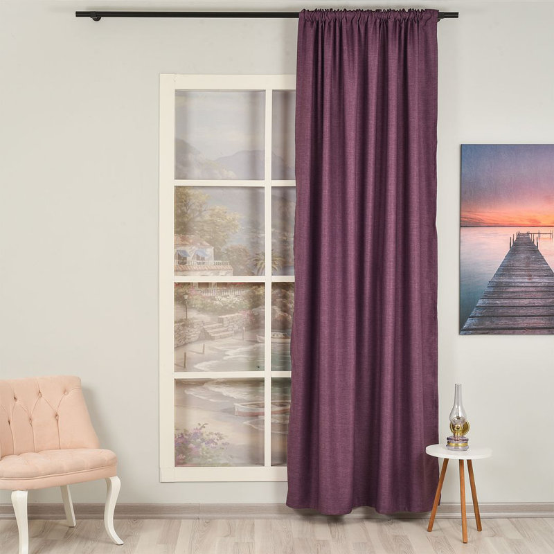 Extra Long & Extra Wide Faux Linen Decorative Curtain Single Panel, 280cm Width x 375cm Drop, Purple
