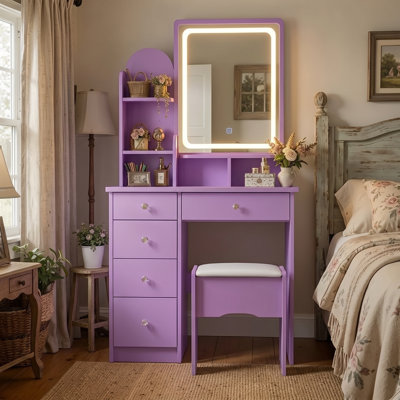 Moriah 55.1'' H Makeup Vanity Set with Stool and Mirror