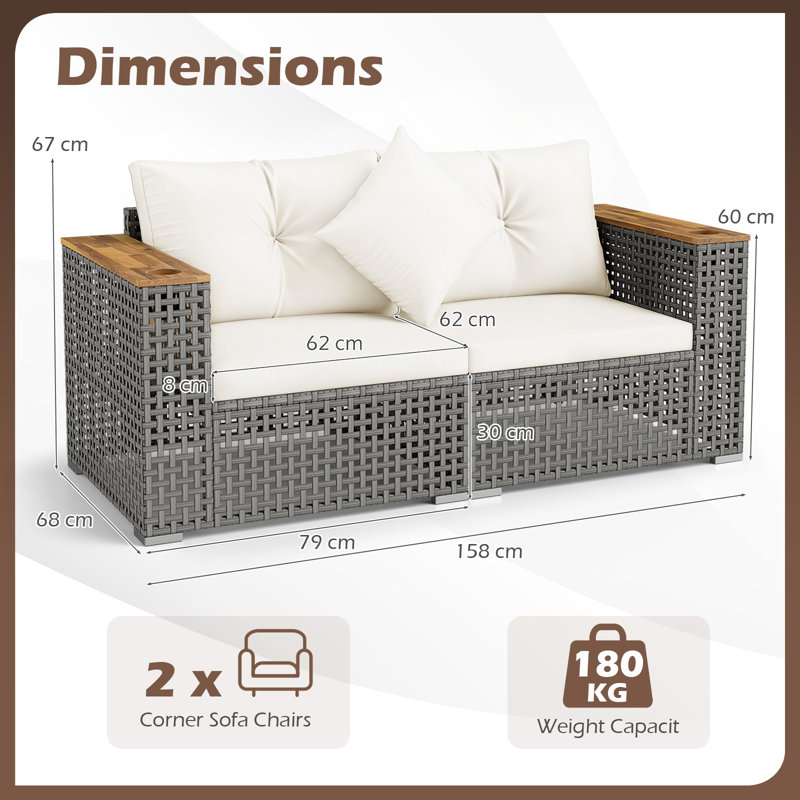 2-Piece Patio Corner Sofa Set with Thick Cushions