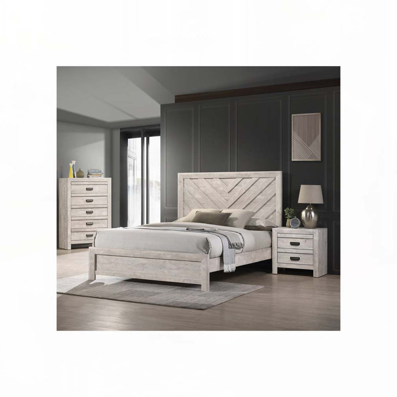 Rustic Wooden Panel Bed, Queen
