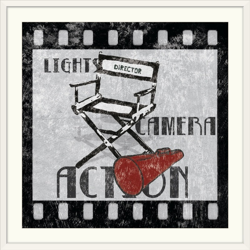 " Lights Camera Action ", 38" H x 38" W x 1" D, White Framed