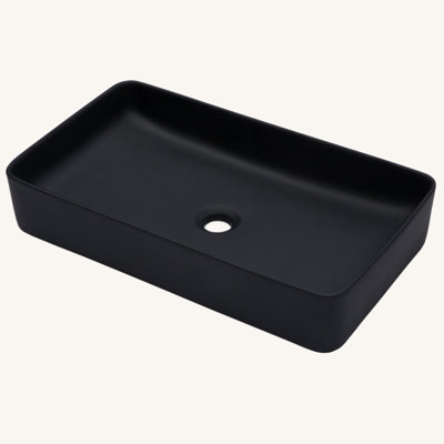 24"X13.5" Black Ceramic Rectangular Vessel Bathroom Sink